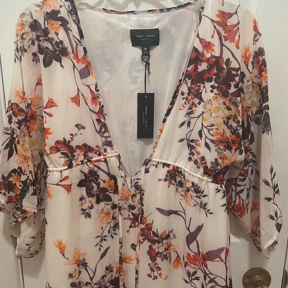 Romeo & Juliet Couture Floral V-Neck Dress - Orange, Purple, Cream